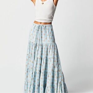 Free People Nova Floral Blue Maxi Skirt